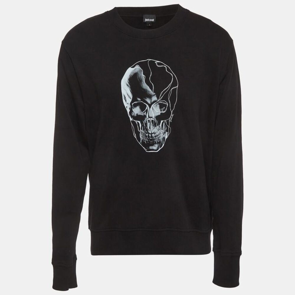 Just Cavalli Black Skull Printed Cotton Knit Jumper L